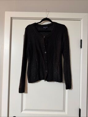 Gap Black Sequin Knit Button Front Cardigan Size L